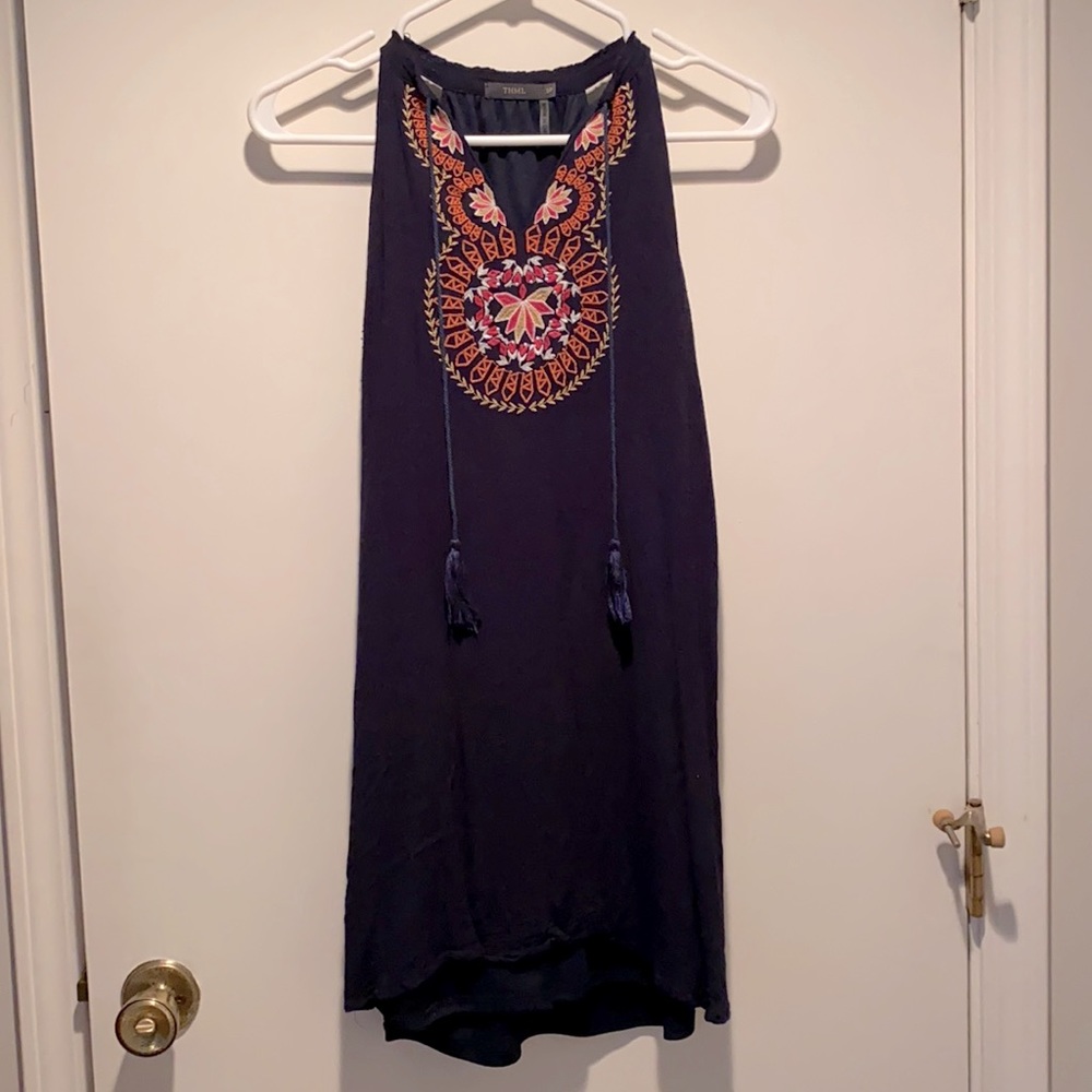 Navy embroidered halter dress